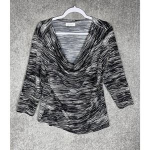 Calvin Klein Draped Scoop Neck Top Womens Size XL Stretch 3/4 Sleeve Black White